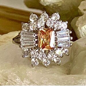 Morganite Baguette Sterling Silver Ring